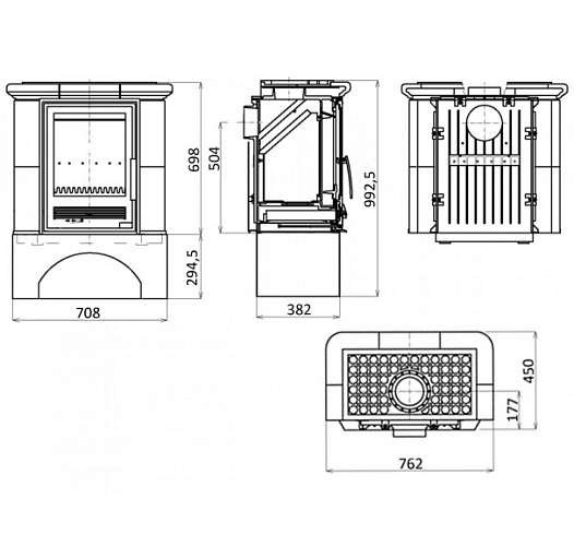 Кафельная печь Bavaria L - вставка чугунная, с прямым цоколем, пикассо_2