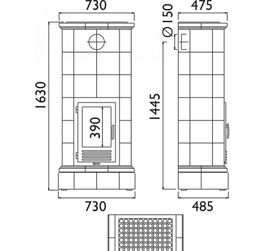 Кафельная печь Kaledonie K - вставка вставка комбо, с теплообменником_2